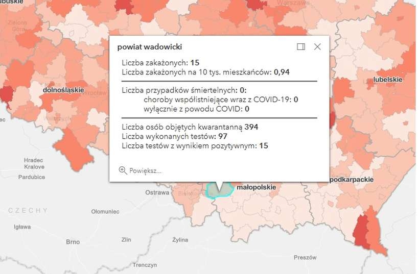 Fot. screen mapy Ministerstwa Zdrowia