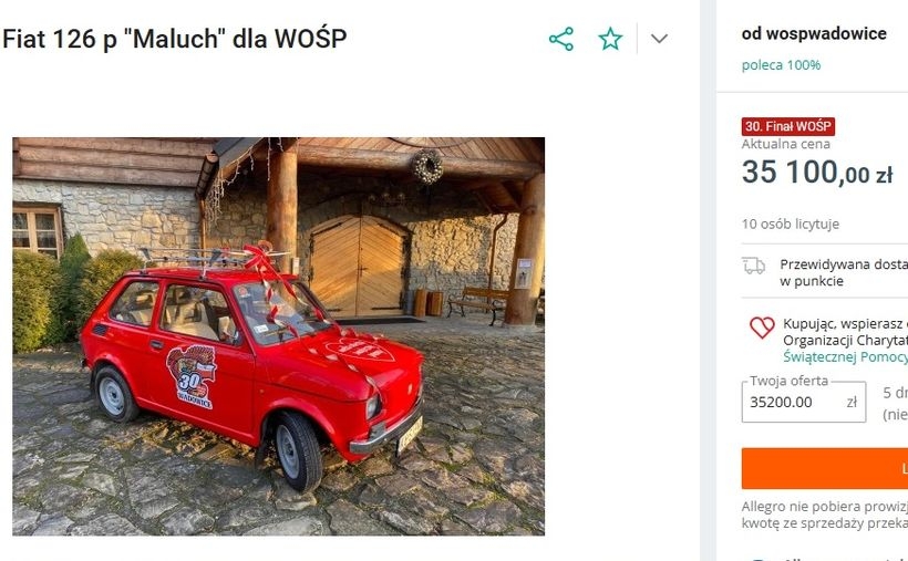 Fot. kadr z licytacji WOŚP na Allegro