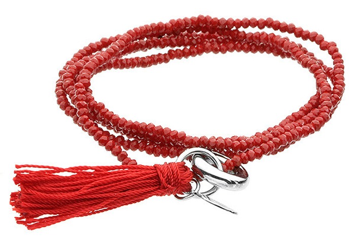 Czerwona bransoletka damska z chwostem, szkło fasetowane